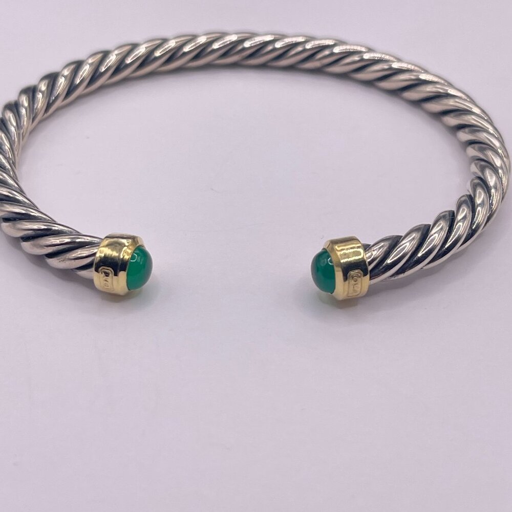 David Yurman 6mm Cable Cuff Bracelet with 18K Yellow Gold & Green Onyx